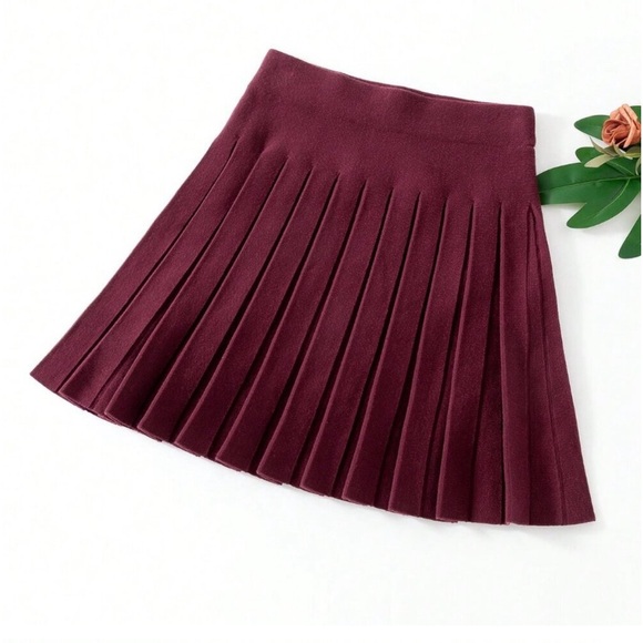 Burgundy / gray / brown knit sweater pleated mini skirt - Picture 3 of 6